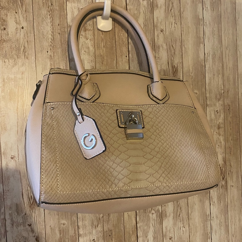 G by Guess light pink handbag silver lock , top handle purse